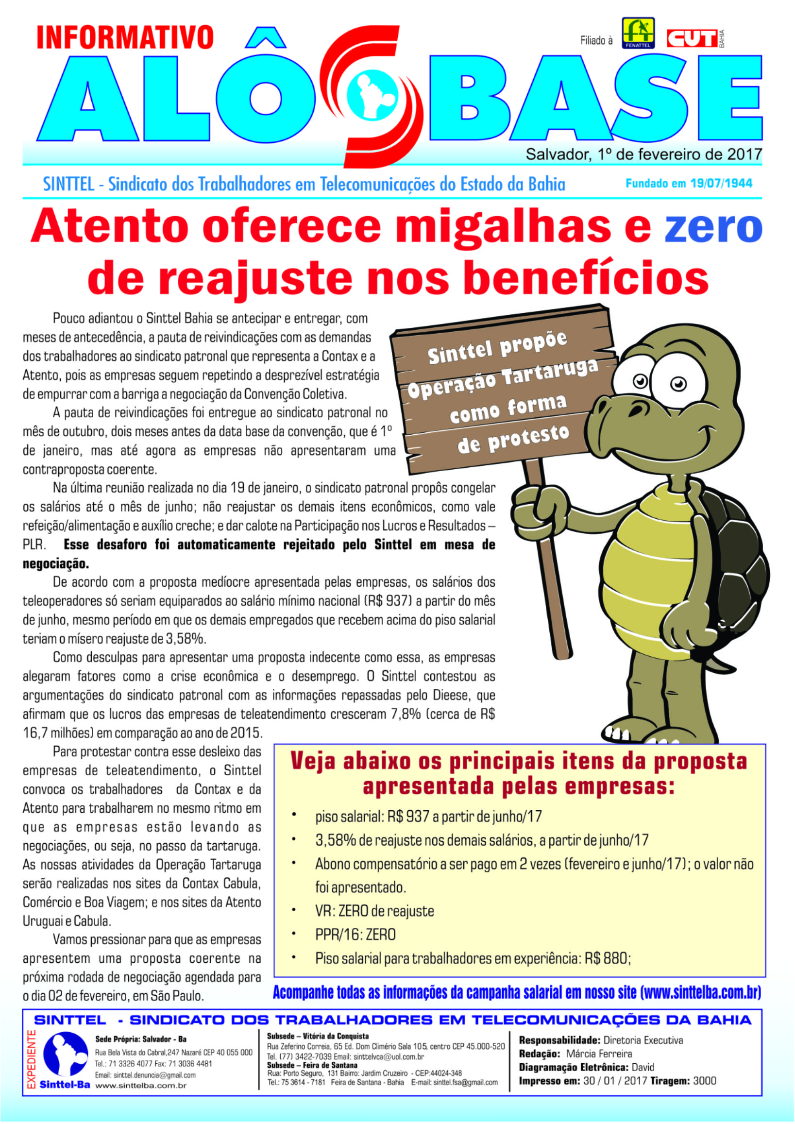 Atento oferece migalhas e zero de reajuste nos benefícios